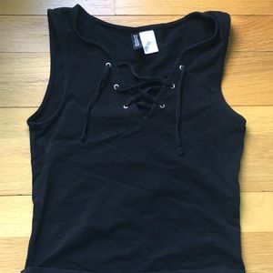 black cross front crop top